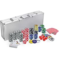 HENGMEI Set de póker Juego de póquer con 500 Chips Láser Aluminio 5 Dados- 2 Barajas de Cartas- 3 Ficha de Crupier…